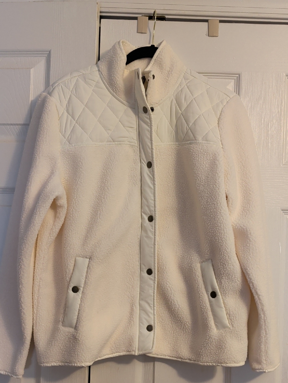 Style and Co Cream Sherpa Teddy Jacket with Quilted Yoke NWT